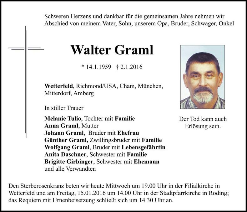Traueranzeige Walter Graml