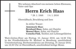 Traueranzeige Erich Haas