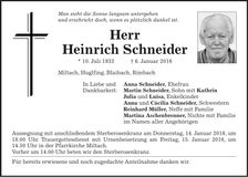 Traueranzeige Heinrich Schneider