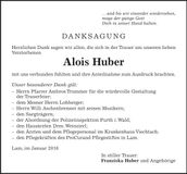Traueranzeige Alois Huber