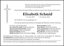 Traueranzeige Elisabeth Schmid