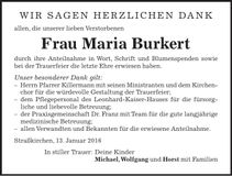 Traueranzeige Maria Burkert
