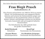 Traueranzeige Birgit Prasch