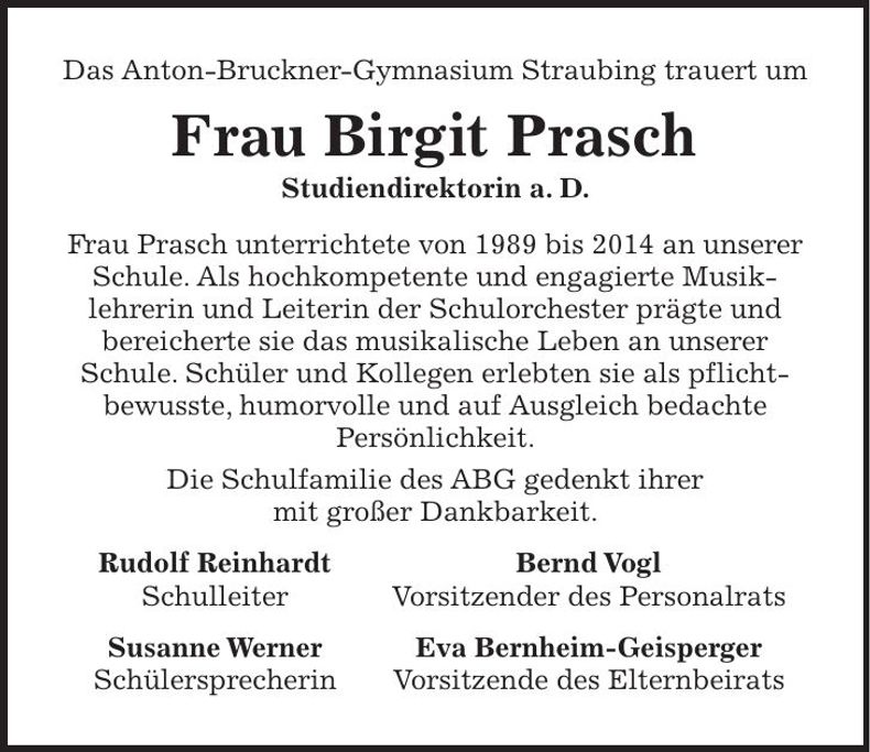 Traueranzeige Birgit Prasch