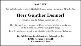 Traueranzeige Günther Dennerl