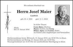 Traueranzeige Josef Maier