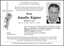 Traueranzeige Amalie Rothlehner
