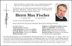 Traueranzeige Max Fischer