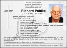 Traueranzeige Richard Pahlke