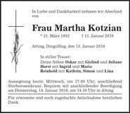 Traueranzeige Martha Kotzian