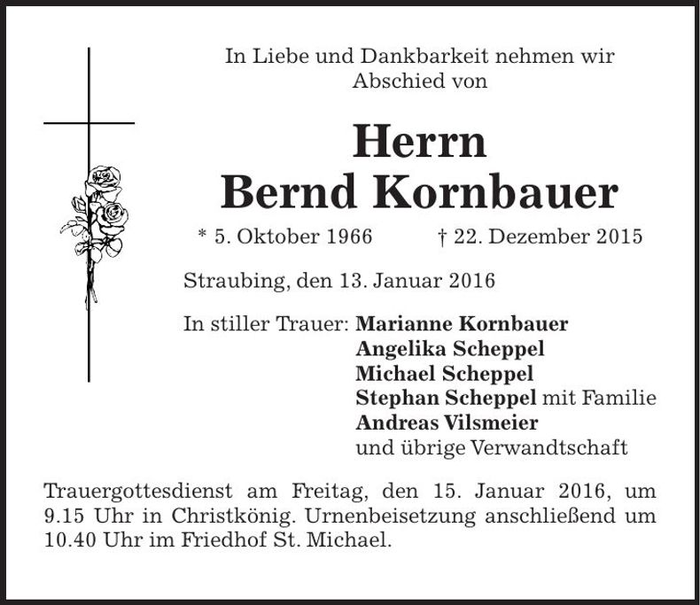 Traueranzeige Bernd Kornbauer