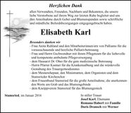 Traueranzeige Elisabeth Karl
