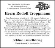 Traueranzeige Rudolf Troppmann