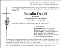 Traueranzeige Rosalia Dendl