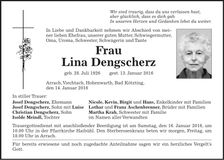 Traueranzeige Lina Dengscherz