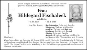 Traueranzeige Hildegard Fischaleck