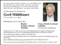 Traueranzeige Gerd Mühlbauer