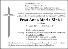 Traueranzeige Anna Maria Sinisi