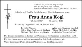 Traueranzeige Anna Kögl