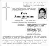 Traueranzeige Anna Artmann