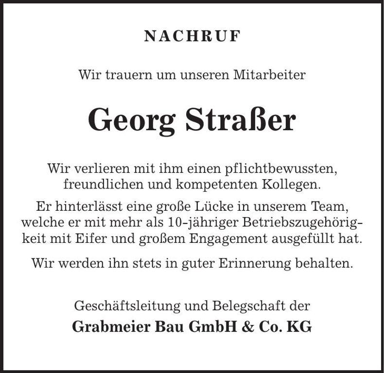 Traueranzeige Georg Strasser