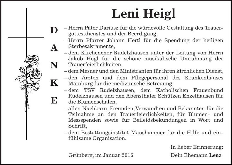 Traueranzeige Leni Heigl