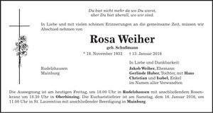 Traueranzeige Rosa Weiher