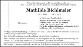 Traueranzeige Mathilde Bichlmeier