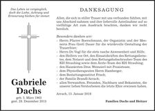 Traueranzeige Gabriele Dachs