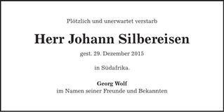 Traueranzeige Johann Silbereisen