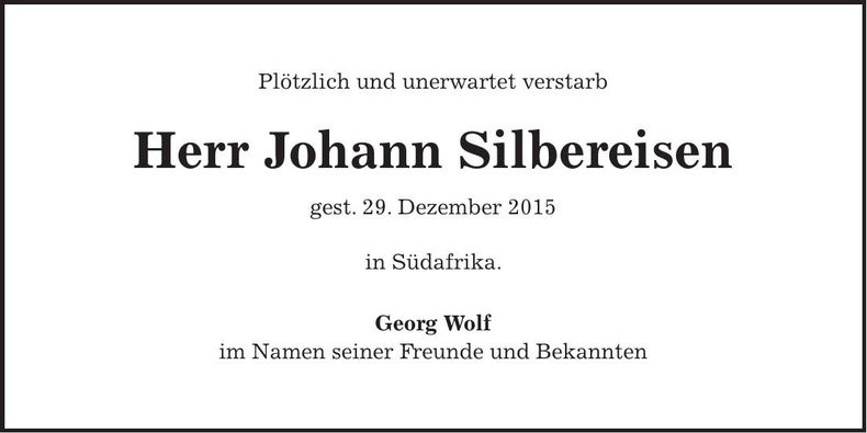Traueranzeige Johann Silbereisen
