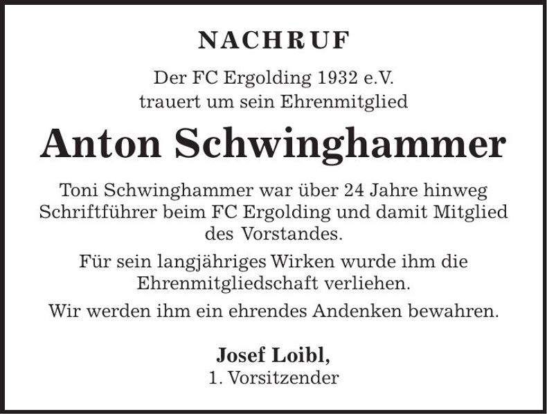 Traueranzeige Anton Schwinghammer