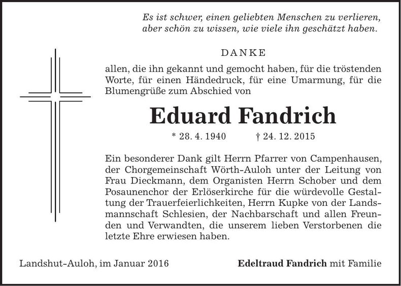 Traueranzeige Eduard Fandrich