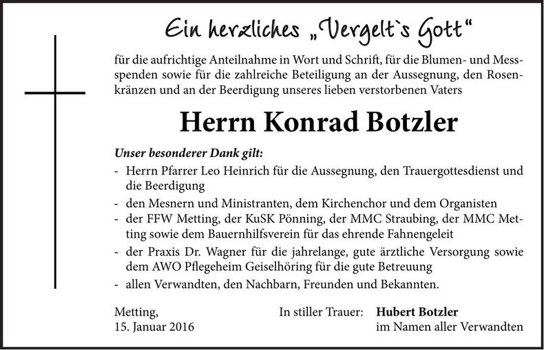 Traueranzeige Konrad Botzler