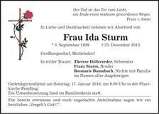 Traueranzeige Ida Sturm