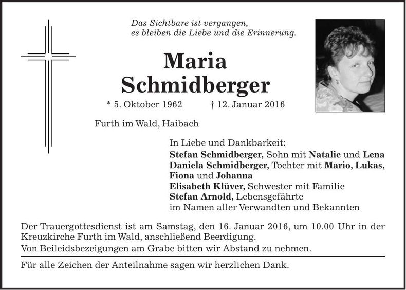 Traueranzeige Maria Schmidberger