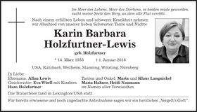 Traueranzeige Karin-Barbara Holzfurtner-Lewis