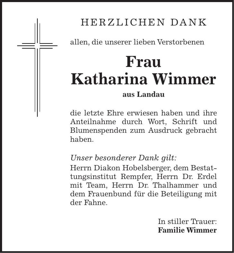 Traueranzeige Katharina Wimmer