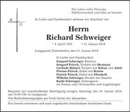 Traueranzeige Richard Schweiger