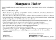 Traueranzeige Margarete Huber