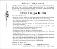 Traueranzeige Helga Klein