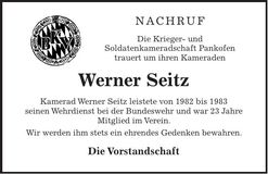 Traueranzeige Werner Seitz
