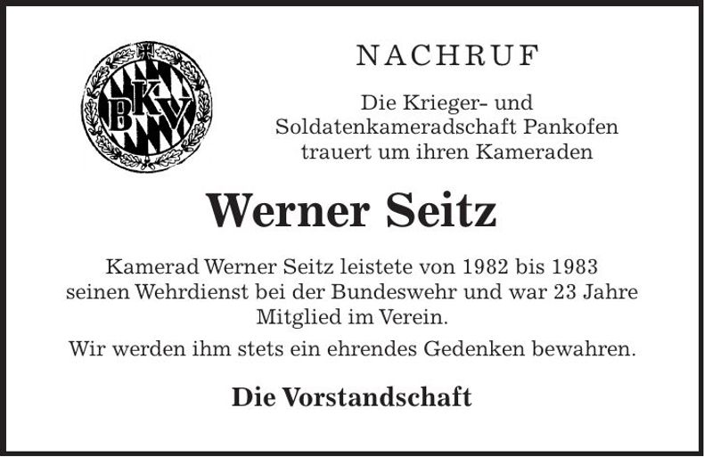 Traueranzeige Werner Seitz