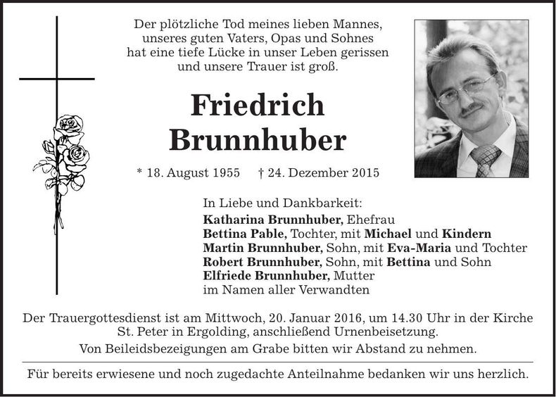 Traueranzeige Friedrich Brunnhuber