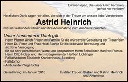 Traueranzeige Astrid Heinrich