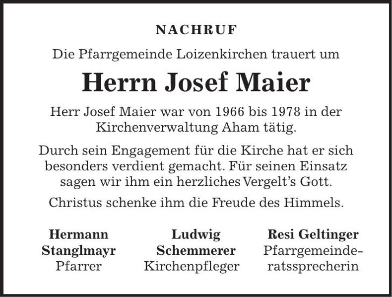 Traueranzeige Josef Maier
