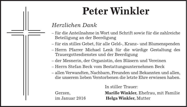 Traueranzeige Peter Winkler