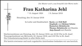 Traueranzeige Katharina Jehl