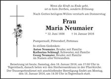 Traueranzeige Maria Neumaier