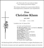Traueranzeige Christine Klann